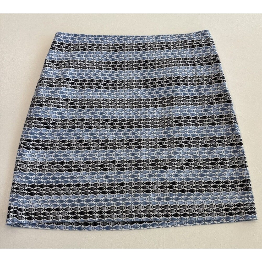 Talbots Skirt 14 Fish Print Cotton Spandex Nautical Beach White Blue Black